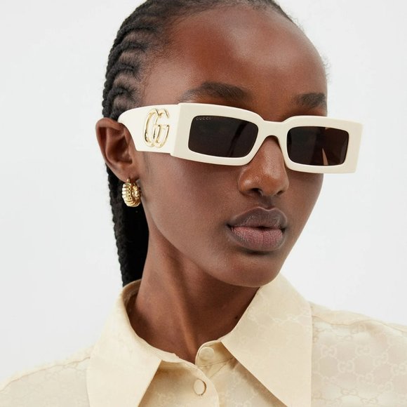 Gucci GG1425S 004 BRAND NEW Sunglasses Ivory Brown Rectangle Unisex  GG 1425S main image 12